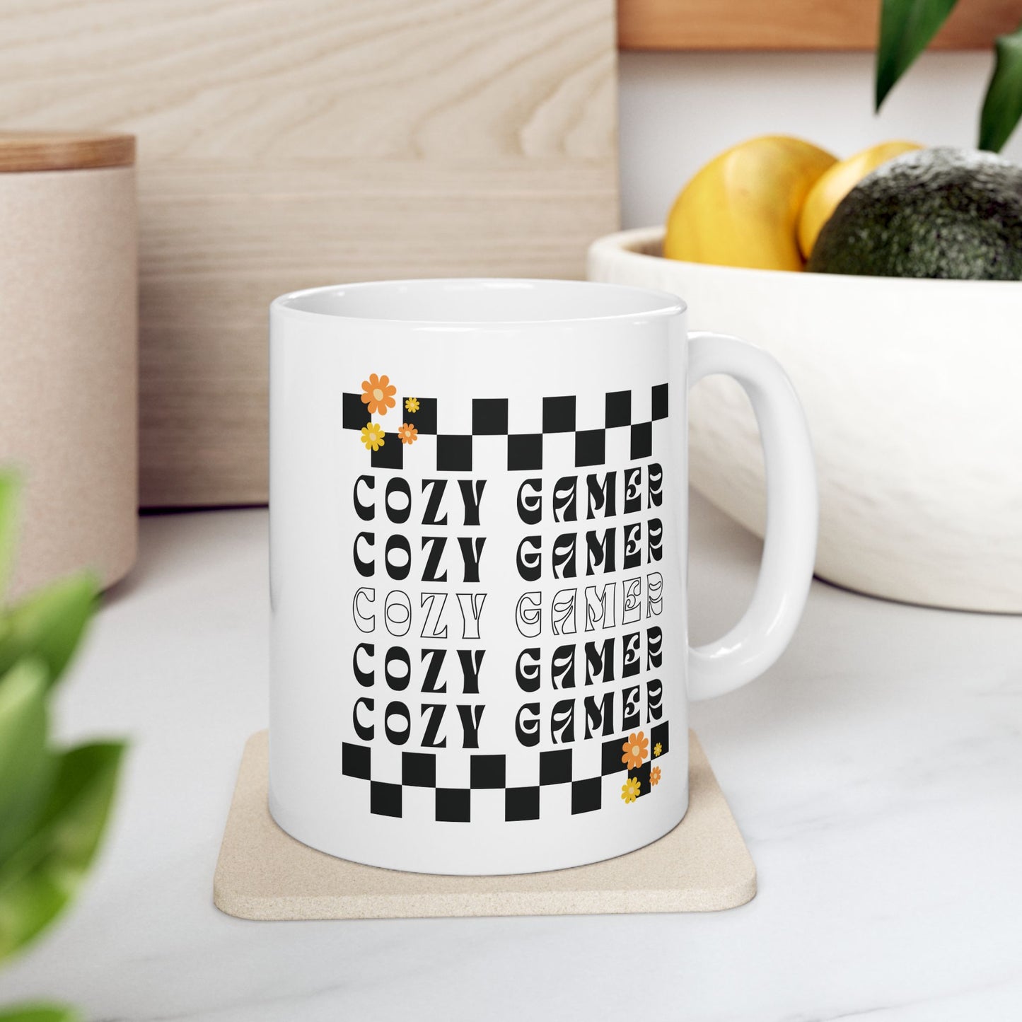 Cozy Gamer Checker Ceramic Mug 11 oz