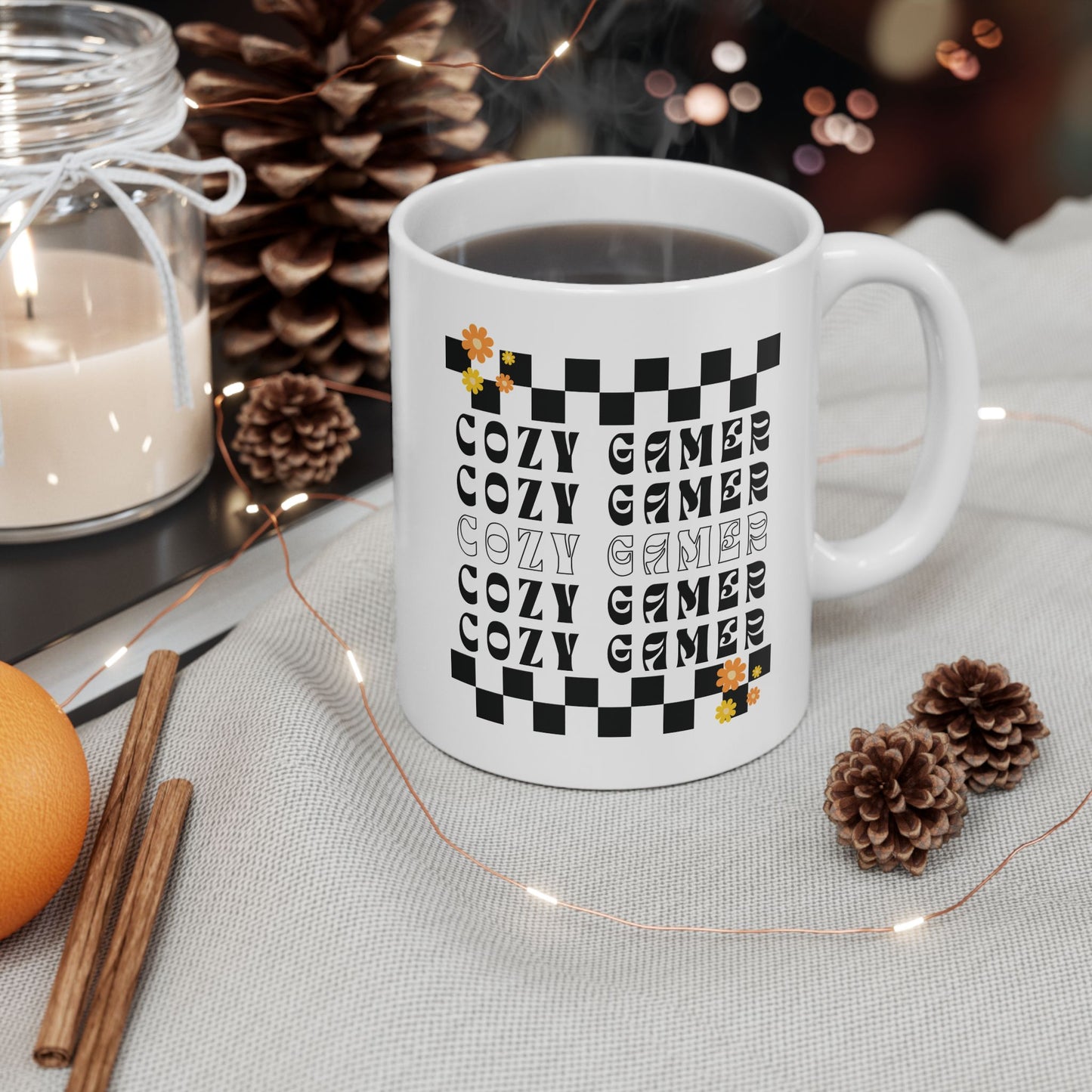 Cozy Gamer Checker Ceramic Mug 11 oz