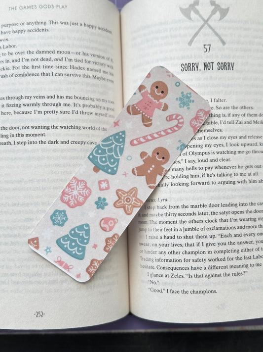 Pink Gingerbread Men Christmas Bookmark