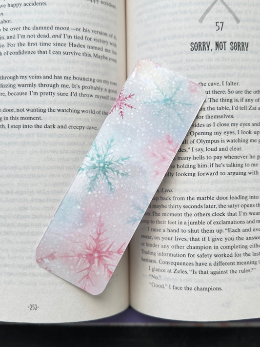 Pink Snowflakes Christmas Bookmark