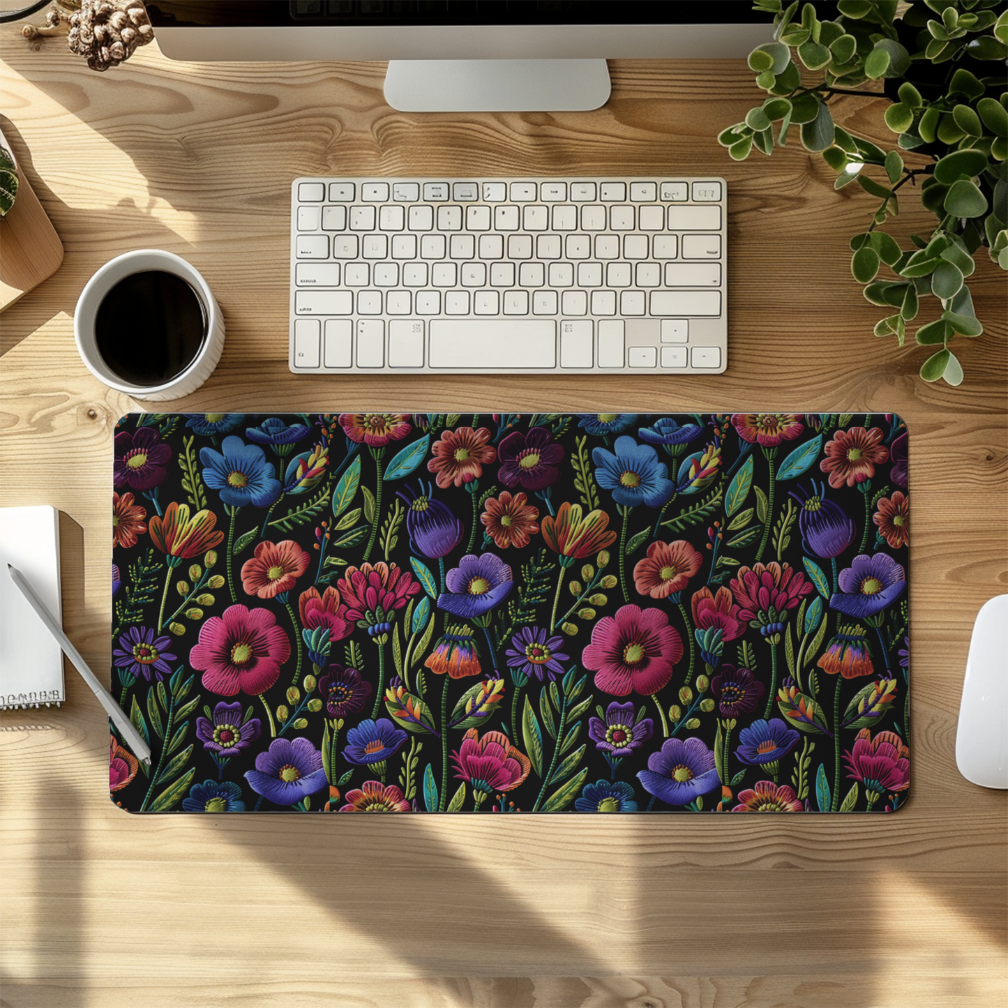 Black Floral Gaming Mouse Pad